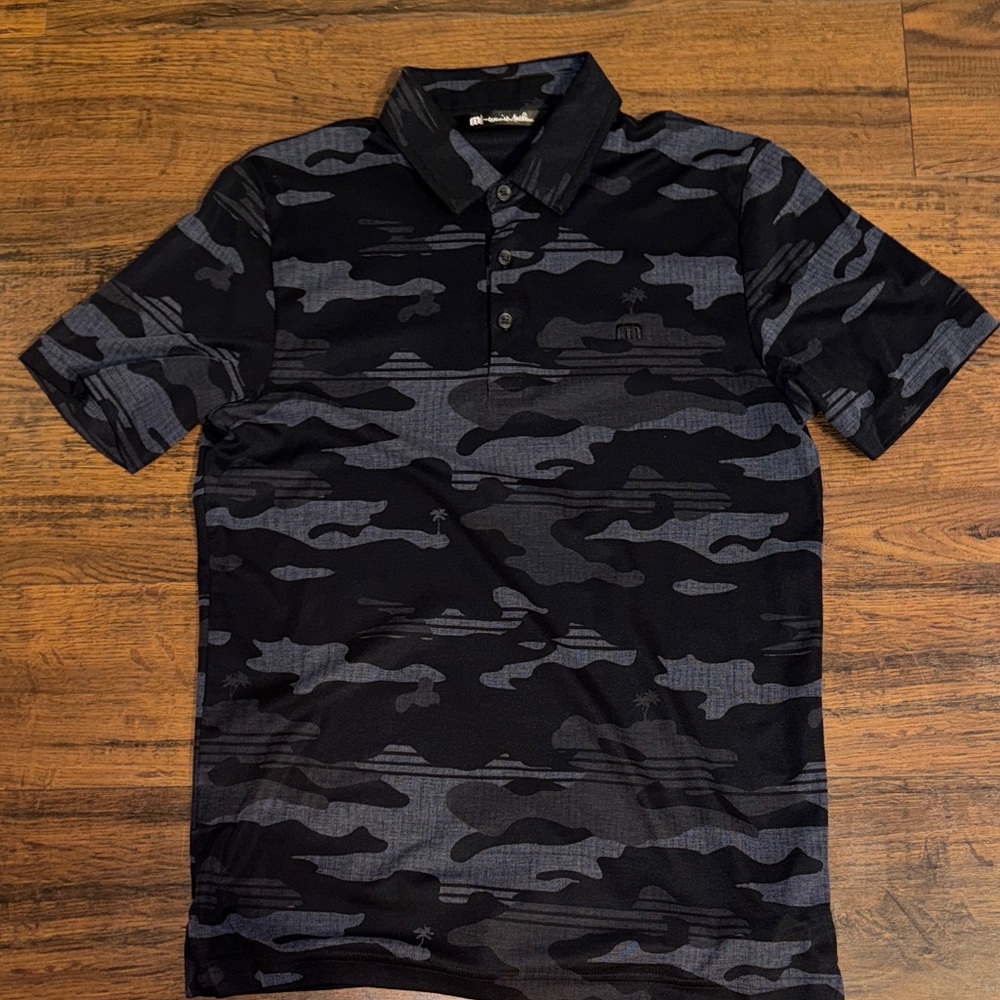 Travis Mathew Black and Gray Camouflage Polo Shirt